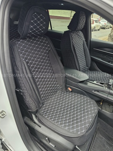 Чехлы  накидки на сиденье лен 2Д черный бежевая нитка комплект 5шт    фото 5