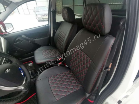 Авточехлы  Лада Granta Гранта до 08.2018г 1/1 сплошная экокожа черный ромб    фото 1