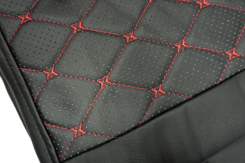 Авточехлы  Газель семиместная 7 мест экокожа бабочка черная с красной ниткой ромб фото 5
