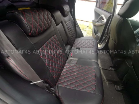 Авточехлы  Toyota RAV4 Тойота Рав4 2000-2006г Chery Tiggo 2005-2013г экокожа черная крас.нить ромб   фото 4