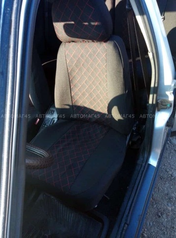 Авточехлы  ВАЗ 2110 Приора седан до 2014г жаккард черный с красной ниткой ромб Барс    фото 6