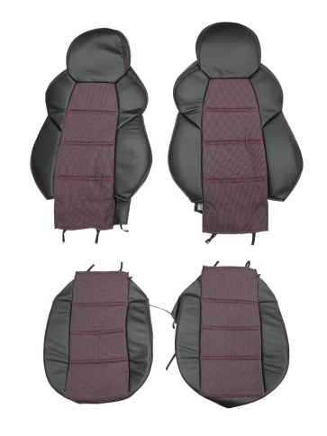 Recaro  чехлы универсальные экокожа черная жаккард красная нить комплект    фото 3