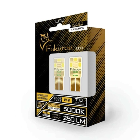 Fukurou лампа светодиодная суперяркие T10 W5W 12V 5000K 250LM 2шт    фото 1