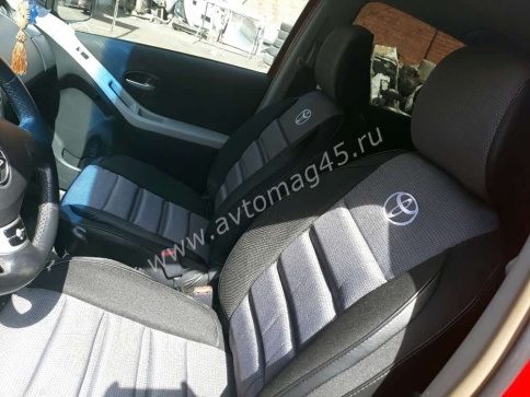 Авточехлы  Toyota Yaris Тойота Ярис 2005-2011г хэтчбек жаккард черно-серый Ижевск    фото 1