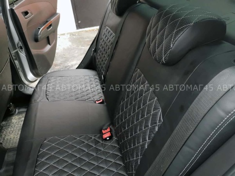 Авточехлы  Chevrolet Aveo Шевроле Авео 2005-2012г экокожа черная серая нить ромб    фото 5