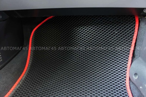 EVA ЭВА  коврики в салон Лада Приора ВАЗ 2110 черные красный кант рисунок ромб комплект 5шт   фото 5