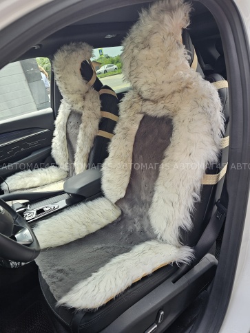 Накидки искусственный мех комбинированные середина темно-серая бока палевые 140х50см 2шт    фото 1