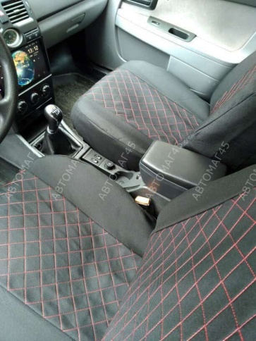 Авточехлы  ВАЗ 2110 Приора седан до 2014г жаккард черный с красной ниткой ромб Барс    фото 9