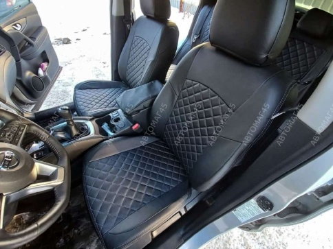 Авточехлы  Nissan Qashqai Ниссан Кашкай J11 2014-2022г экокожа черная красная нить ромб    фото 3