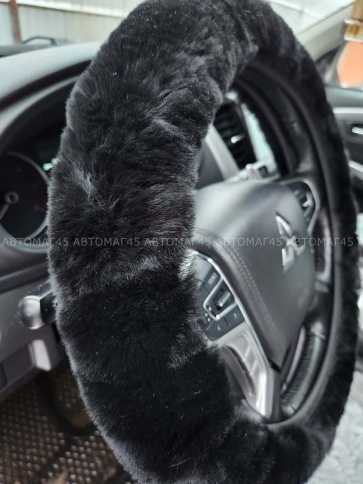 Оплетка  руля натуральный мех на коже короткий ворс мутон черный    фото 8