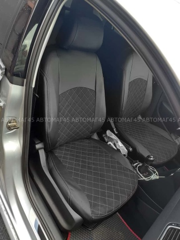 Авточехлы  Volkswagen Polo Поло седан 2/3 2010-2020г экокожа алькантара черная нить черная Ромб    фото 2