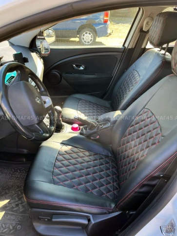 Авточехлы  Renault Megane 3 Рено Меган 3 Renault Fluence Флюенс с 2010г 2/3 экокожа черная ромб    фото 4