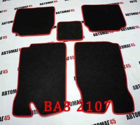 EVA ЭВА  коврики в салон ВАЗ 2101 2107 черные красный кант рисунок ромб комплект 5шт    фото 1