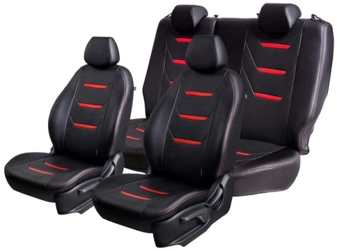 Авточехлы  Toyota RAV4 Тойота Рав4 2006-2012г XA30 экокожа черная с красной вставкой ромб Турин 2    фото 1