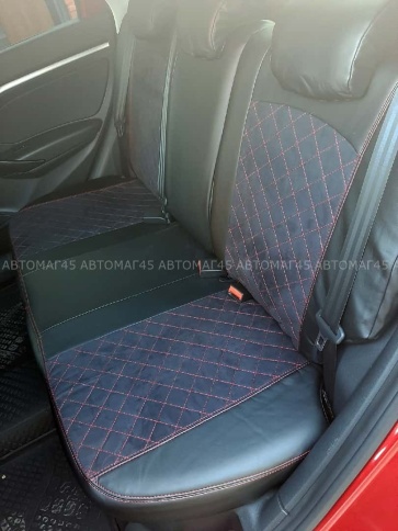 Авточехлы  Lada Vesta Лада Веста седан SW SW Cross экокожа алькантара черная с красной ниткой ромб   фото 6