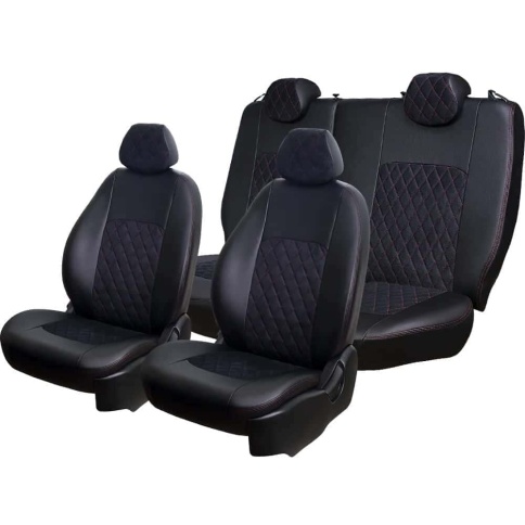Авточехлы  Kia Ceed Киа Сид 2006-2012г экокожа алькантара черная красная нить ромб    фото 5