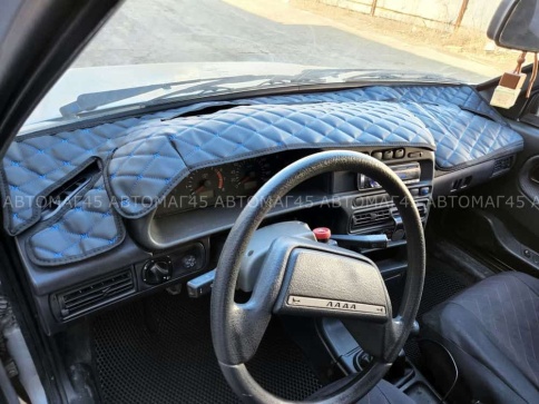 Накидка на панель ВАЗ 2114 2115 только европанель с синей ниткой экокожа фото 3