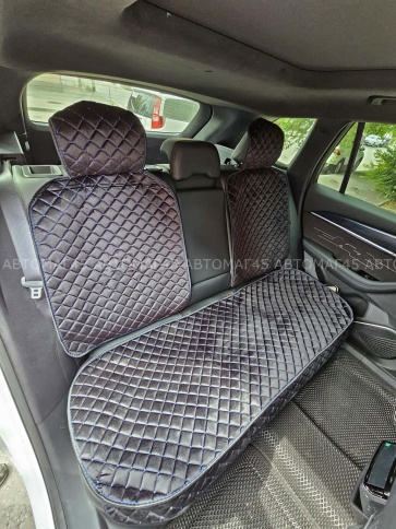 Гелакси  Накидки на сиденье на силиконе велюр задний ряд черные с синей ниткой 3шт  фото 3