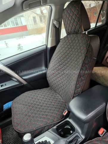 Чехлы  накидки на сиденье лен 2Д черный с красной ниткой передние 2шт LEX Light  фото 2