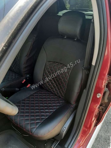 Авточехлы  Renault Duster до 2015г Sandero S.Stepway до 2015г 1/1 экокожа черная сер.н ромб фото 8