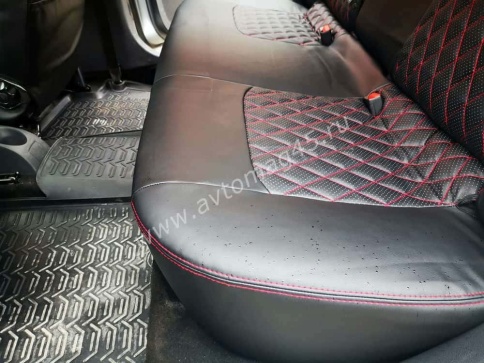 Авточехлы  Nissan Almera Ниссан Альмера 2013-2019г 2/3 экокожа черная красная нить ромб    фото 5