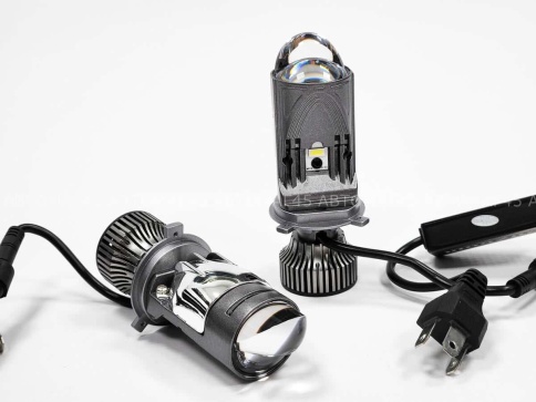 Ruzoom светодиодные лампы LED линза модуль 2шт H4 12В 55W 5500K 11000Lm гарантия 6 мес фото 5