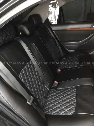 Авточехлы  Toyota Avensis Тойота Авенсис 2 поколение 2002-2009г экокожа черная серая нить ромб    фото 6
