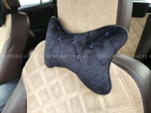 Maximal Подушка косточка под шею велюр черная с синей ниткой 26х19см 1шт    фото 5