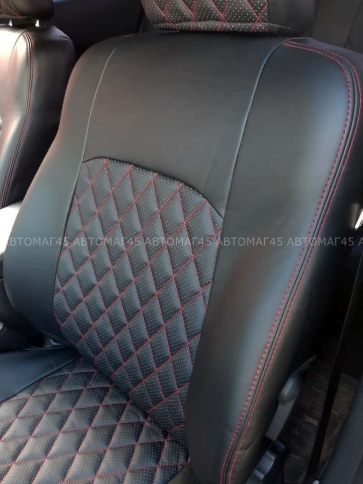 Авточехлы  Mazda 3 Мазда 3 2003-2009г экокожа черная красная нить ромб    фото 3