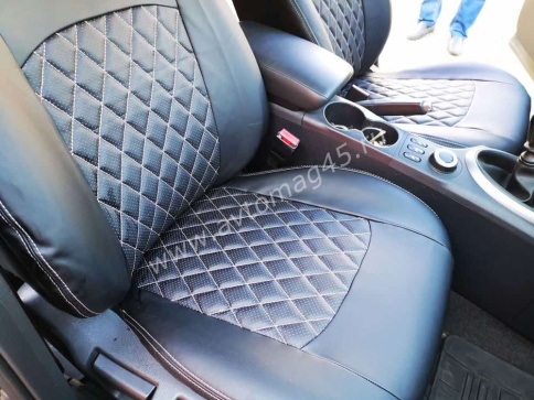 Авточехлы  Nissan Qashqai + 2 Ниссан Кашкай +2 2008-2014г 5 мест экокожа черный ромб    фото 9