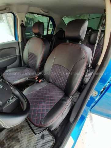 Авточехлы  Renault Logan с 2013г Renault Sandero Stepway с 2015г 2/3 без AIRBAG алькант сер.н ромб фото 1