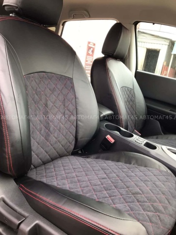 Авточехлы  Nissan Almera Ниссан Альмера 2013-2019г 2/3 экокожа алькантара черная серая нить ромб   фото 5