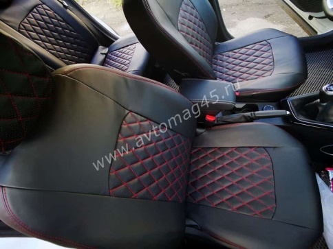 Авточехлы  Renault Arkana Рено Аркана 2018-2022г экокожа черная красная нить ромб    фото 6