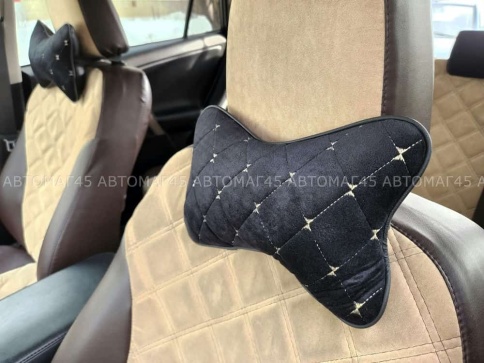 Maximal Подушка косточка под шею велюр черная с бежевой ниткой 26х19см 1шт    фото 1