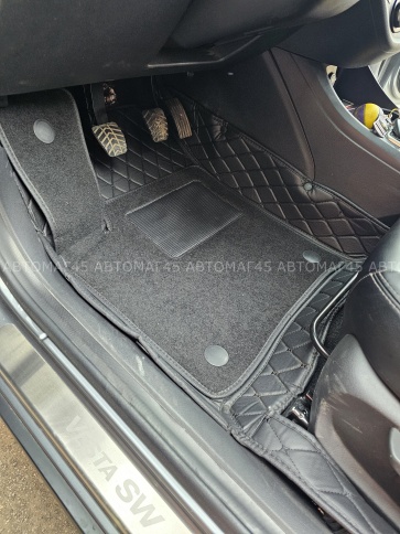 C2R Коврики 5D экокожа Lada Vesta Лада Веста черный с черной ниткой+ворс комплект фото 2