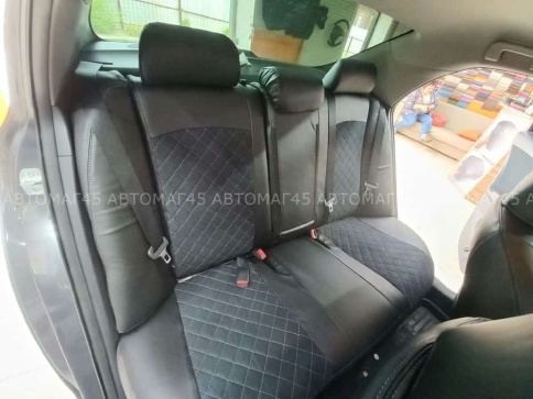 Авточехлы  Toyota Corolla Тойота Королла 2007-2013г кузов 150 экокожа алькант черная крас.нить ромб фото 12