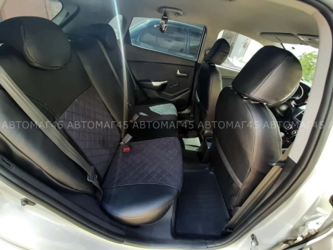Авточехлы  Kia Rio Киа Рио 2011-2017г Hyundai Solaris 2011-2017г экокожа алькан черная сер.нить ромб фото 5