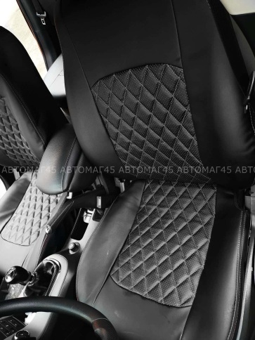 Авточехлы  Chevrolet Cruze Шевроле Круз экокожа черная серая нить ромб   фото 4