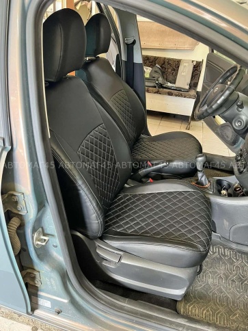 Авточехлы  Lada Vesta Лада Веста седан SW SW Cross экокожа черная с серой ниткой ромб TREND фото 2