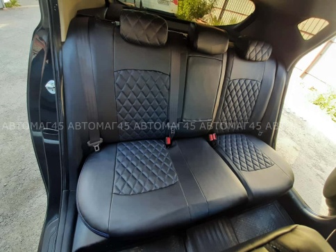 Авточехлы  Kia Ceed Киа Сид 2012-2018г экокожа черная серая нить ромб г.Ростов  фото 6