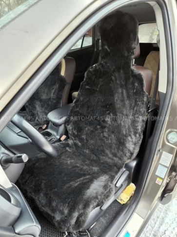 Накидка на сиденье короткий ворс мутон иск.мех черный 140х55см  2шт  фото 4