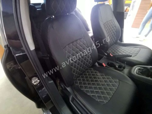 Авточехлы  Volkswagen Jetta Джетта 2010-2019г 6 поколение экокожа черная красная нить ромб    фото 4