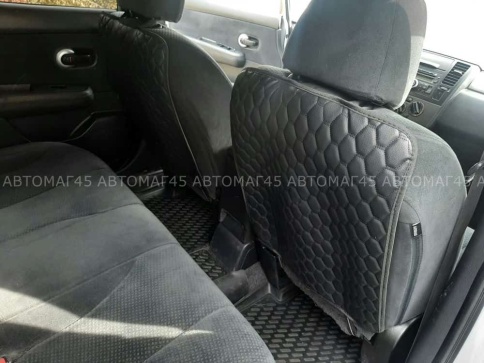 Защита  заднего сиденья без кармана экокожа черная черно-серая ромб соты 63х48см    фото 6