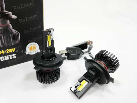 Ruzoom T09 лампы для груз.авто LED 2шт H4 24-28В 90W 5500K 9000Lm  с обманкой гарантия 6мес    фото 4