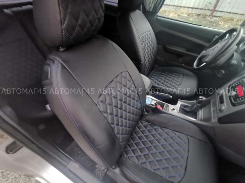 Авточехлы  Ford Focus 2 Форд Фокус 2 экокожа черная красная нить ромб    фото 6