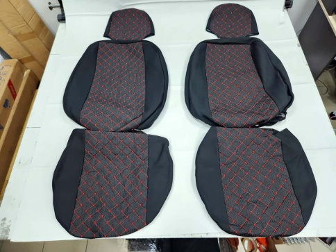 Авточехлы  Лада Granta Гранта до 2018г 2/3 жаккард черный с красной ниткой ромб     фото 1