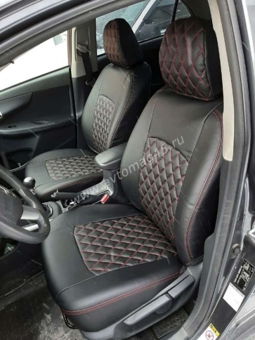 Авточехлы  Toyota Corolla Тойота Королла 2001-2007г седан лев руль кузов 120 экокожа черный ромб   фото 7