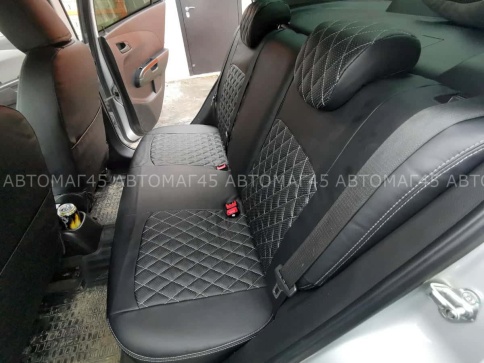 Авточехлы  Chevrolet Aveo Шевроле Авео 2005-2012г экокожа черная серая нить ромб    фото 3