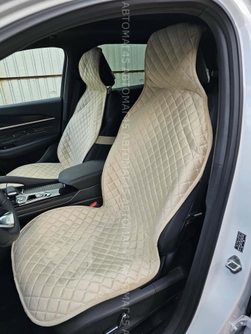 Автотренд  Накидки на сиденье на силиконе без боков велюр бежевый 2шт    фото 1