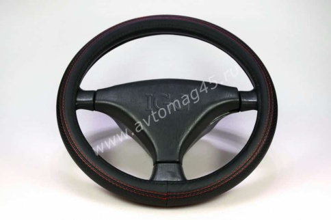IGG  404 оплетка руля экокожа черный черный с красной отстрочкой    фото 1